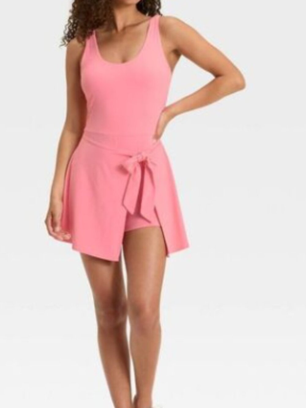 JoyLab Sleeveless Coral Pink Tie-Front Women's Active Dress - XXL